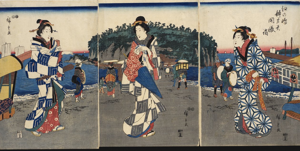 Az ikon leleplezési ünnepsége a Benzaiten-szentélyben, Enoshimában alkotó: Utagawa Hiroshige