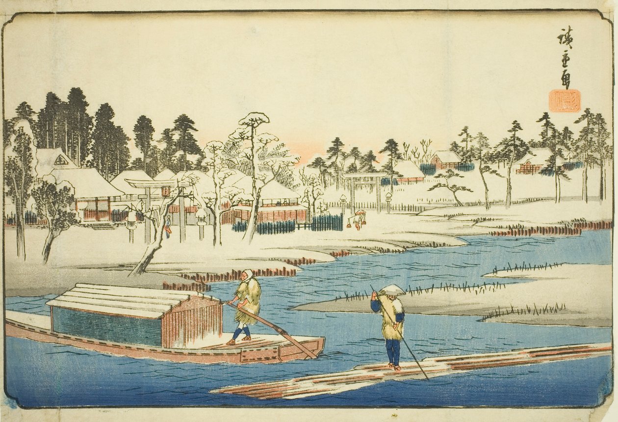 Tiszta idő hó után Massakiban (Massaki yukibare no zu), a "Híres helyek a keleti fővárosban (Toto meisho)" sorozatból alkotó: Utagawa Hiroshige