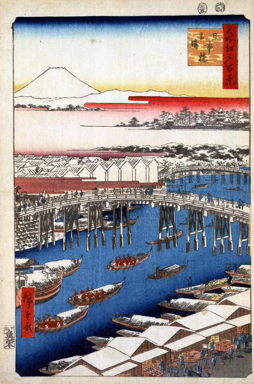 Tiszta idő hó után a Nihon-hídnál, Edo száz híres kilátása, 1856-1858. alkotó: Utagawa Hiroshige