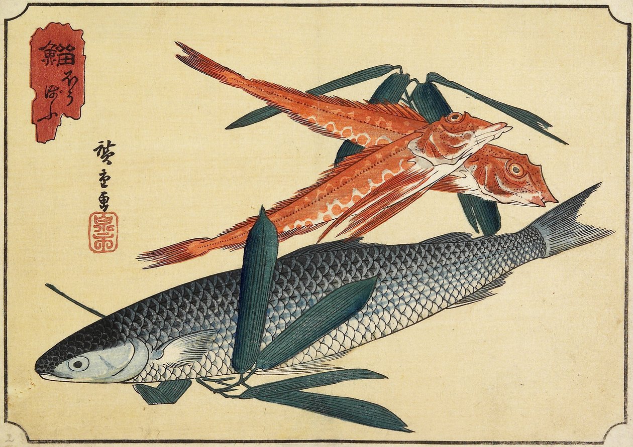 Cod és Gurnard, 19. század eleje alkotó: Utagawa Hiroshige