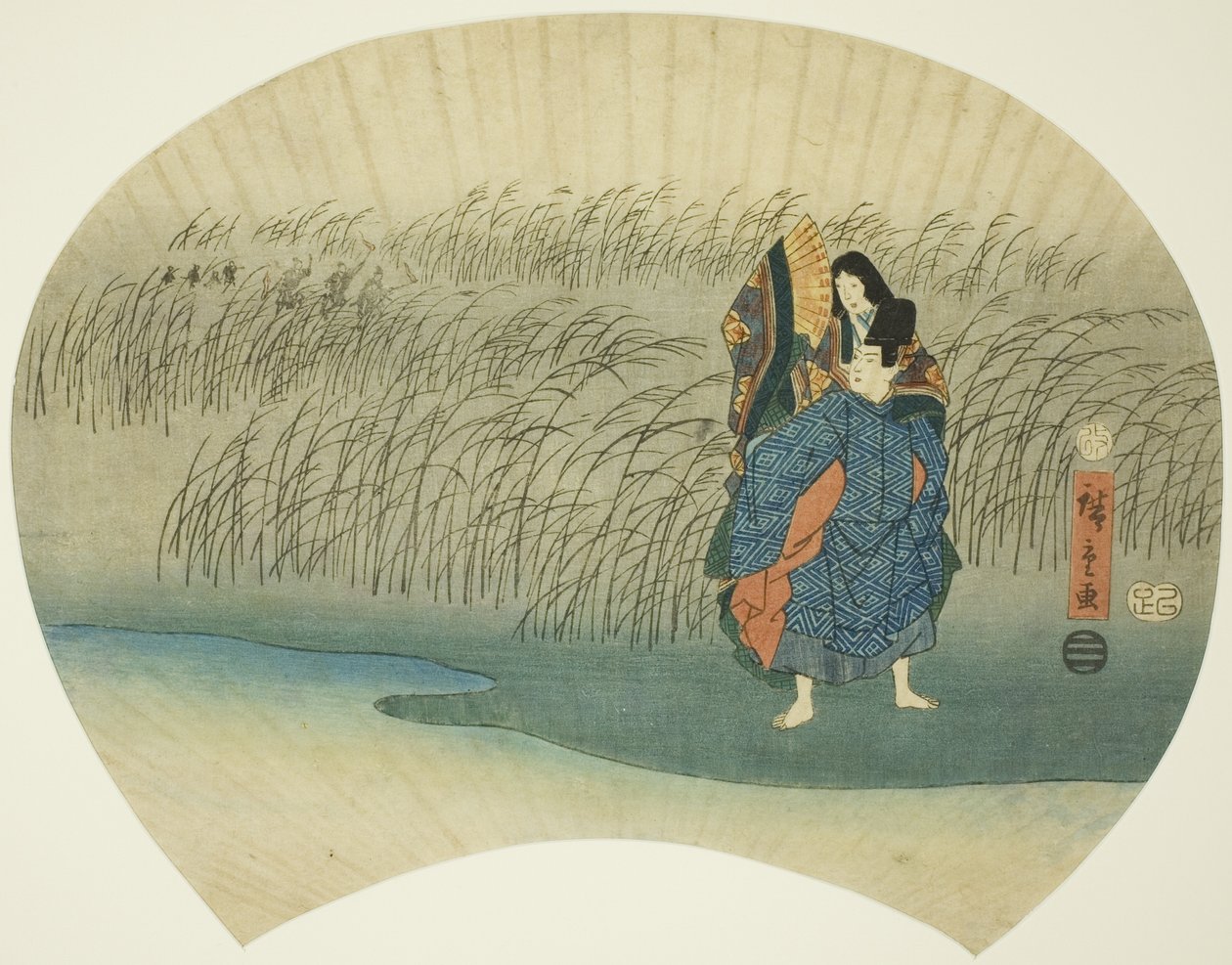 Szökésben lévő pár a Tales of Ise című film Akutagawa epizódjából alkotó: Utagawa Hiroshige