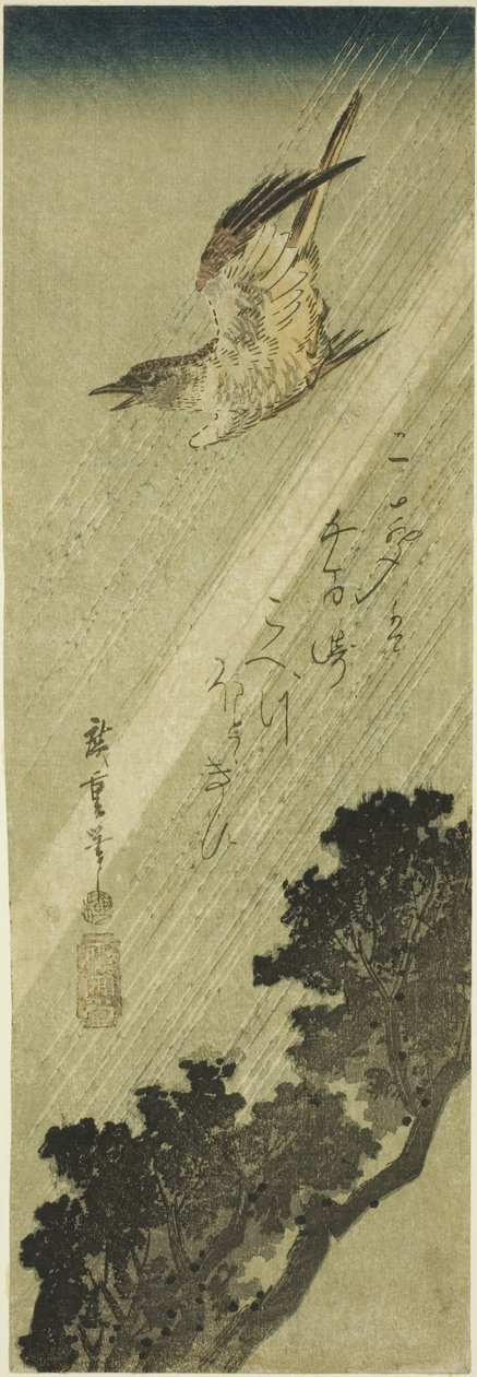 Kakukk repülő esőben alkotó: Utagawa Hiroshige