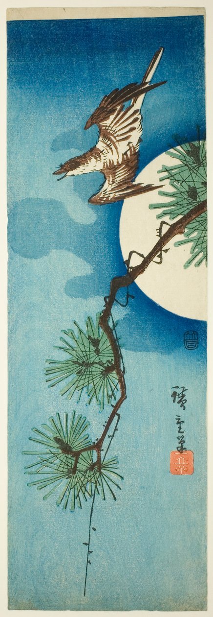 Kakukk, fenyőág és telihold alkotó: Utagawa Hiroshige
