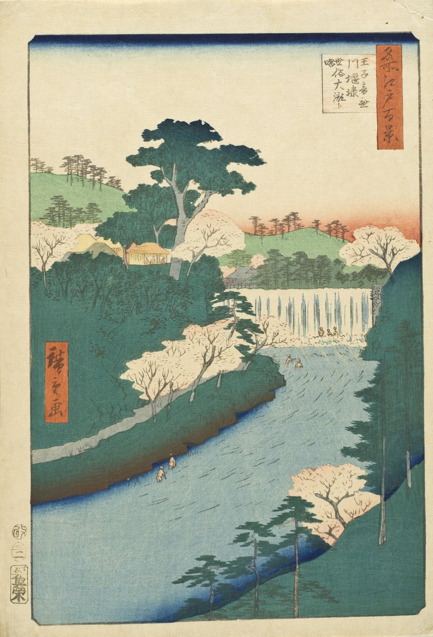 Az Otonashi-folyón, Ōji városában található gát, amelyet a köznép „Nagy-vízesésnek” nevez alkotó: Utagawa Hiroshige
