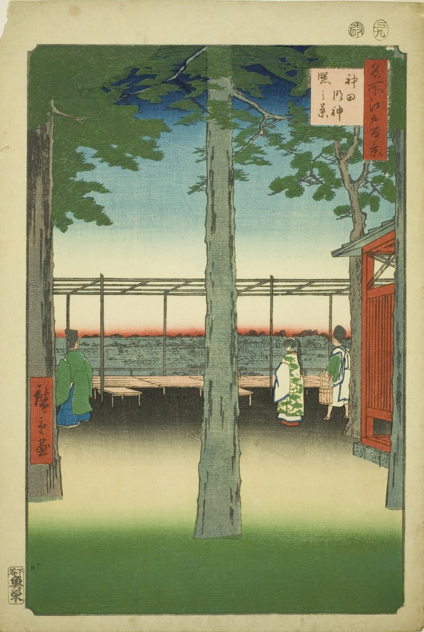 Hajnal Kanda Myohito Shline-nál (Kanda Myohito Akebono rendszer), a ``Ridge dre d fa net s view f Edo (Edo száz híres képe) című sorozatból. alkotó: Utagawa Hiroshige