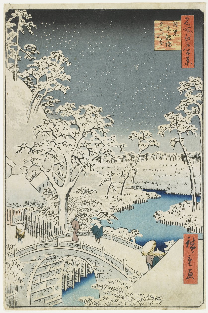 Dobhíd és Sunset Hill Meguronál, 1856. április alkotó: Utagawa Hiroshige