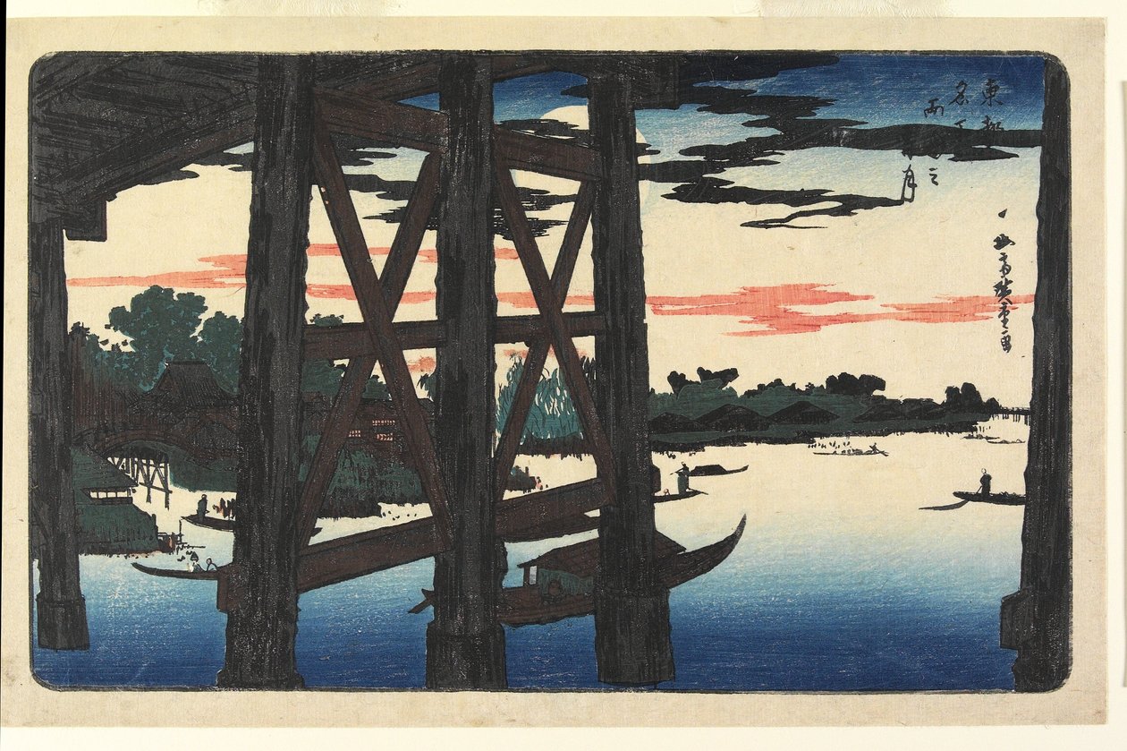 Esti hold a Ryōgoku-hídnál alkotó: Utagawa Hiroshige