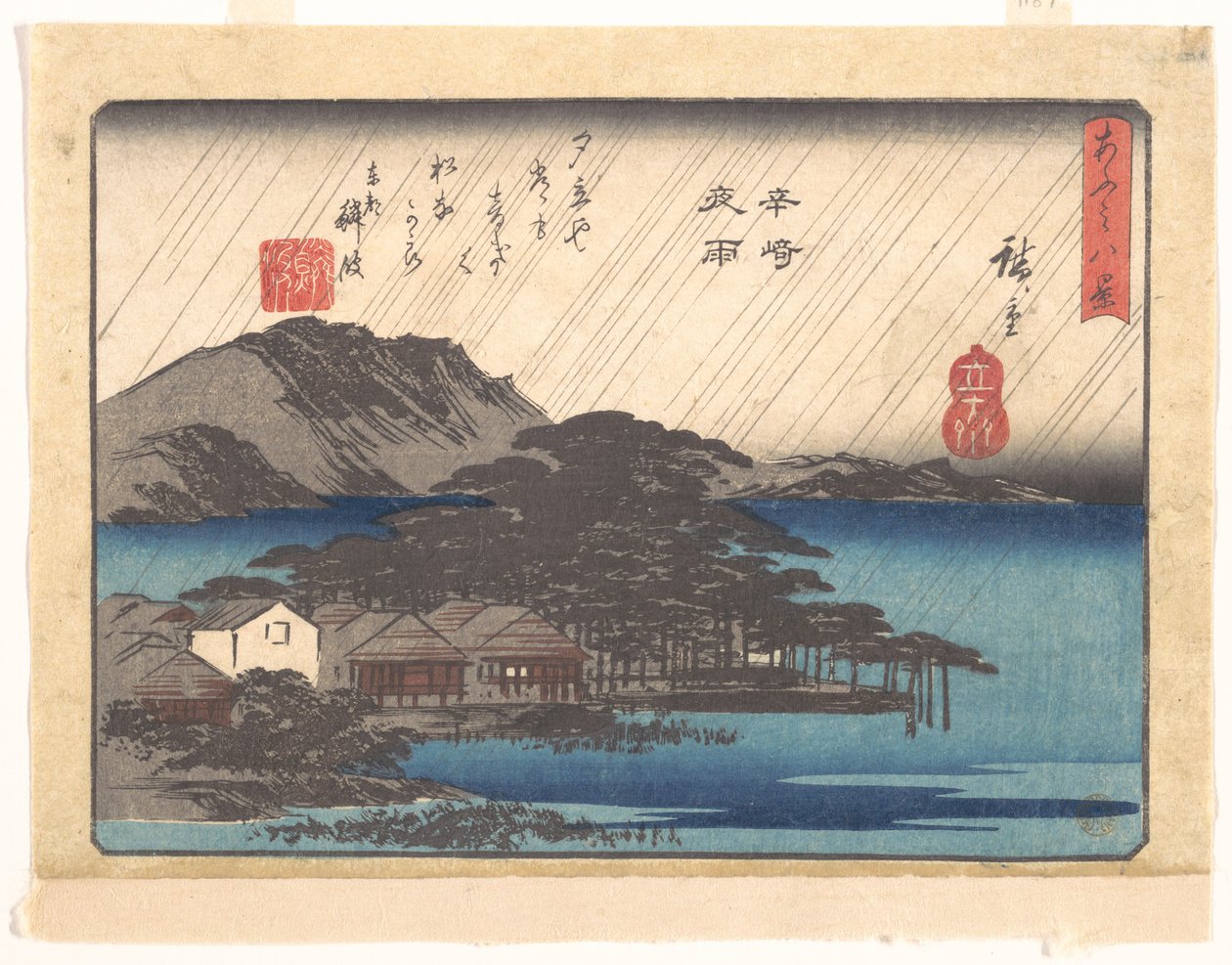 Esti eső Karaszakiban, az Ōmi nyolc látképe (Ōmi hakkei) sorozatból alkotó: Utagawa Hiroshige