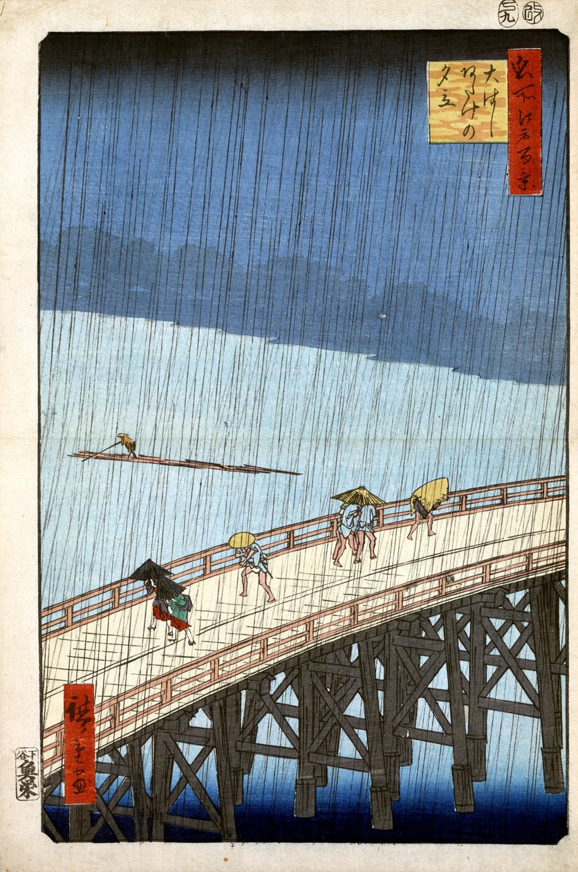 Esti zápor az Atakén és a Nagy hídon, 1856-1858. alkotó: Utagawa Hiroshige