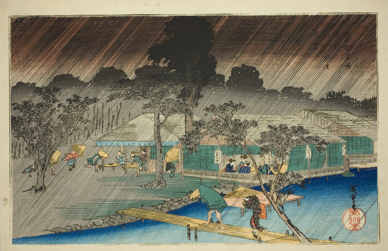 Illusztrált személy g Shouer a Te kiadásban k f Correction River (Tadasugawara Yumitate), a Te sorozatból alkotó: Utagawa Hiroshige