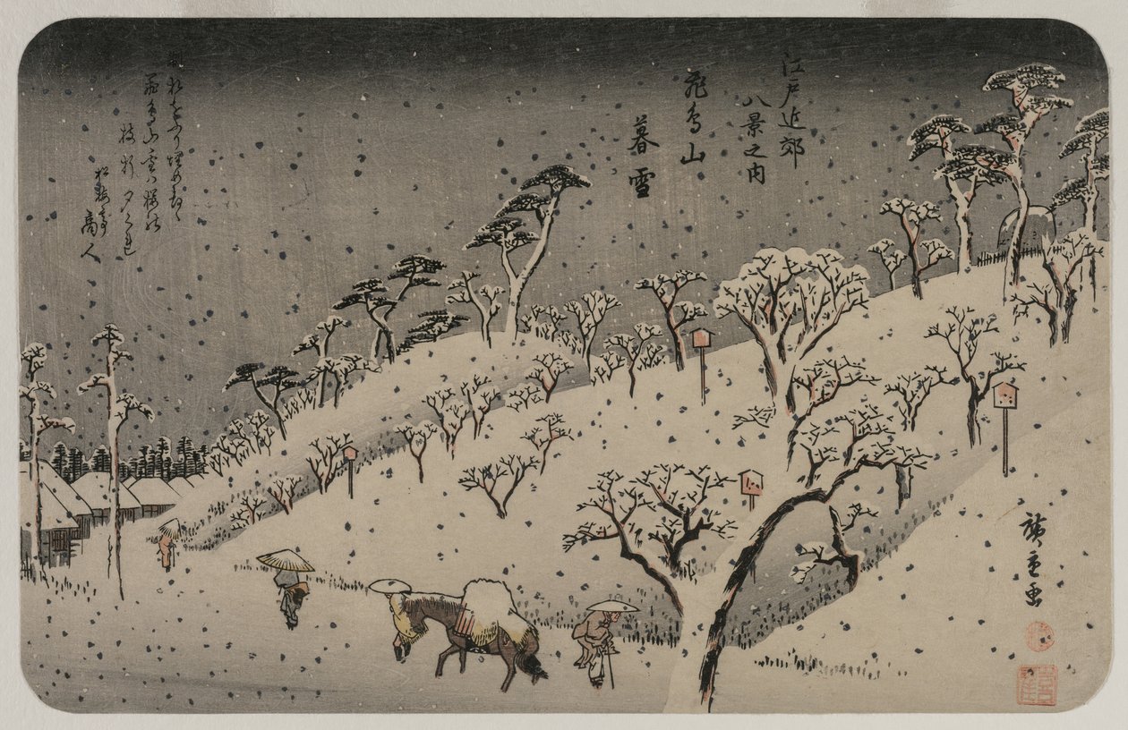 Esti hó az Asuka-hegyen, az Edo környéki nyolc nézet sorozatból c. 1837-38. alkotó: Utagawa Hiroshige