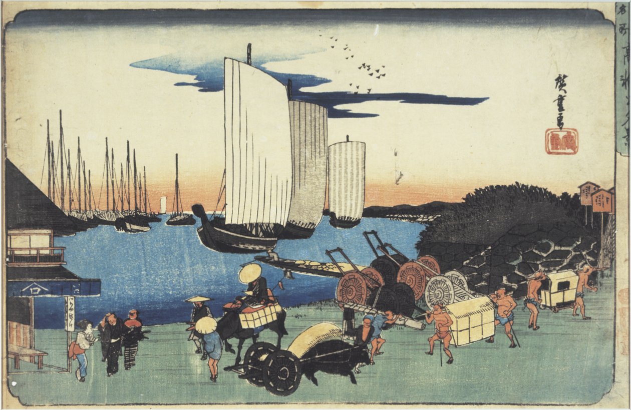 „Esti kilátás Takanawára” a „A keleti főváros nevezetes helyei” című sorozatból alkotó: Utagawa Hiroshige