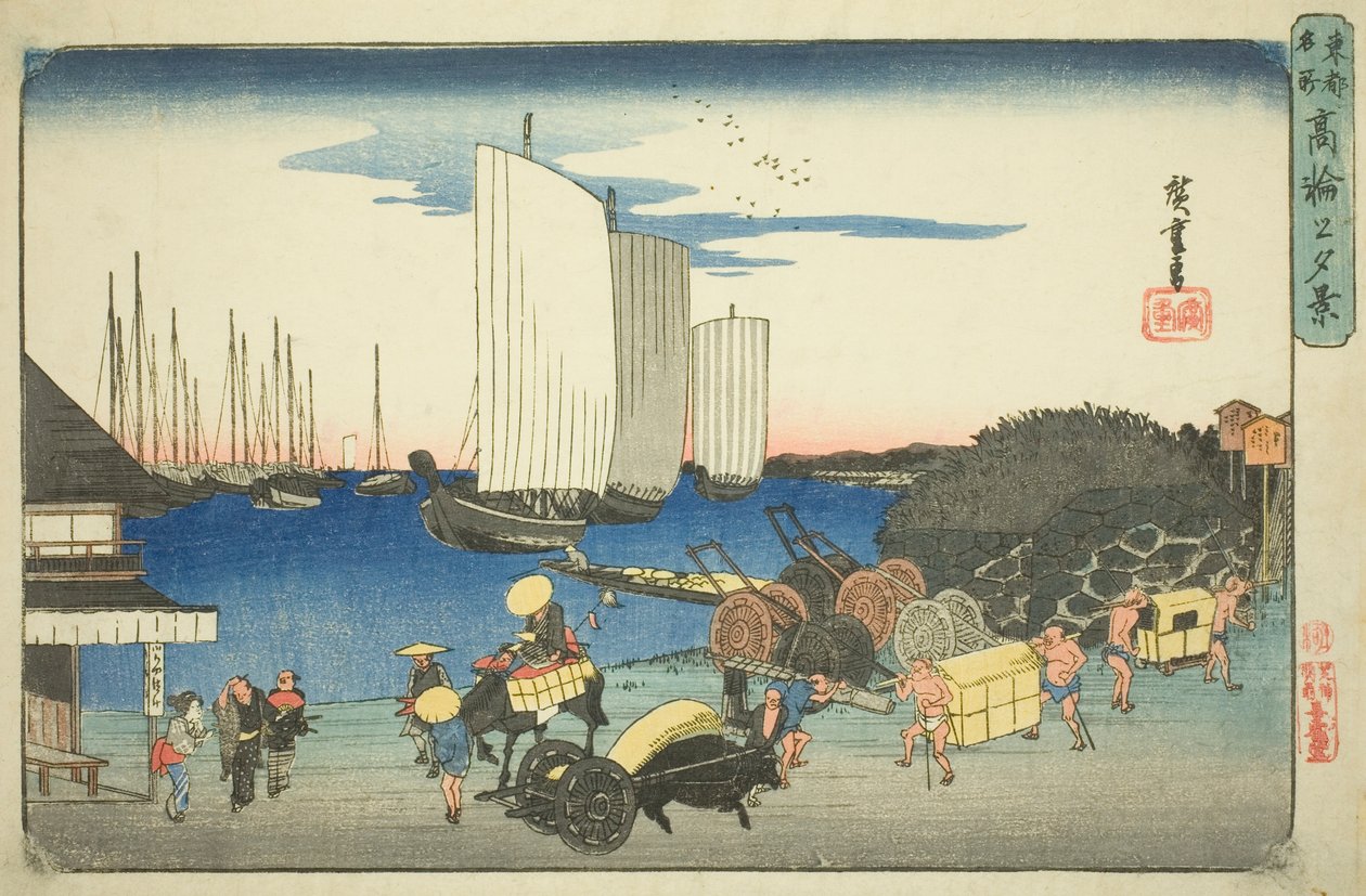 Esti kilátás Takanawára (Takanawa no yukei), a "Híres helyek a keleti fővárosban (Toto meisho)" sorozatból alkotó: Utagawa Hiroshige
