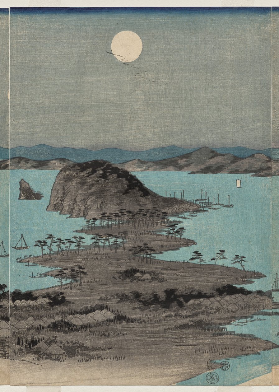Esti kilátás a nyolc híres helyre Kanazawa közelében Telihold alatt Musashi tartományban alkotó: Utagawa Hiroshige