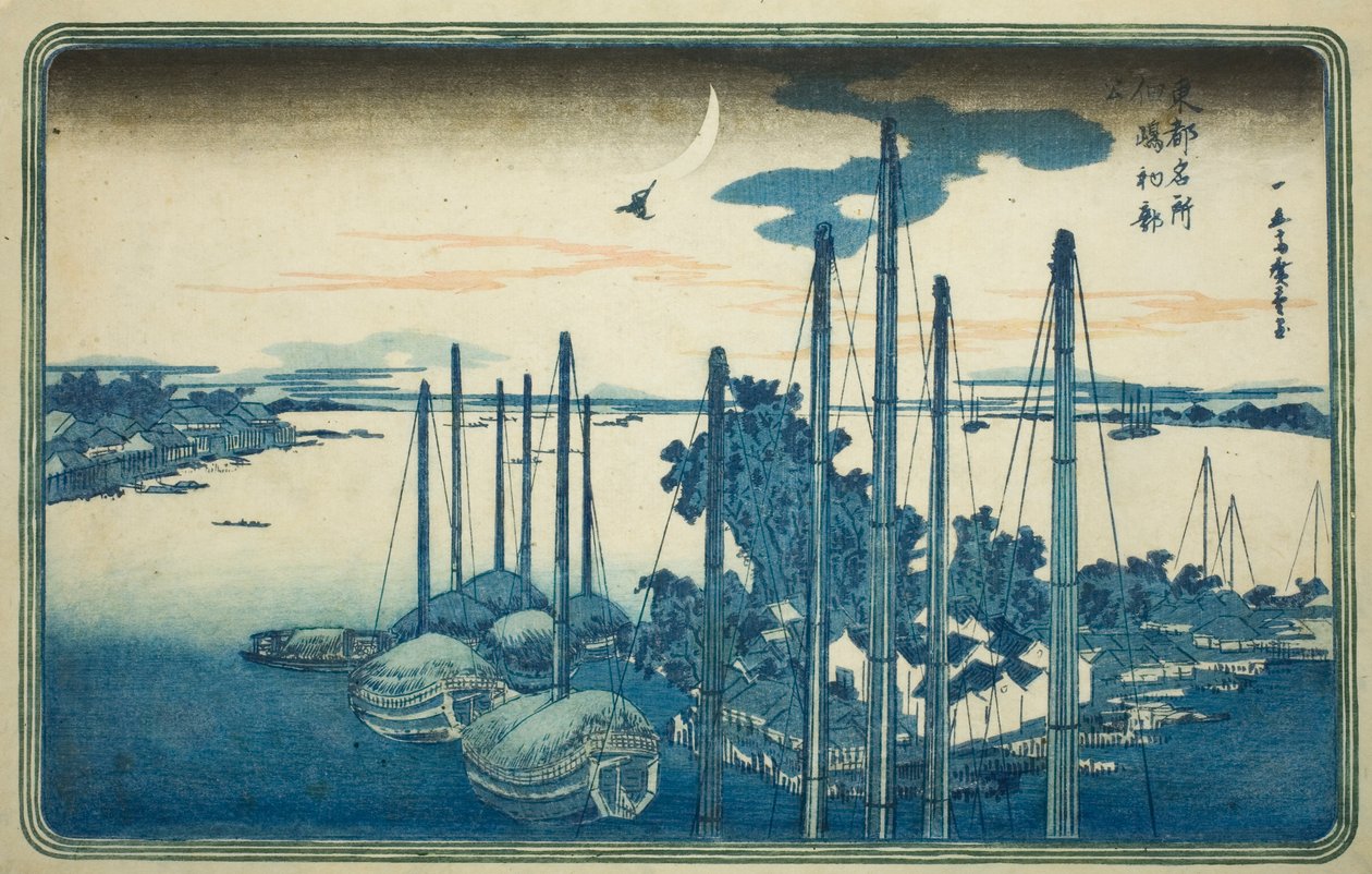 Az év első kakukkja a Tsukuda-szigeten (Tsukudajima, hatsu hototogisu), a "Keleti főváros híres kilátásai (Toto Meisho)" sorozatból alkotó: Utagawa Hiroshige