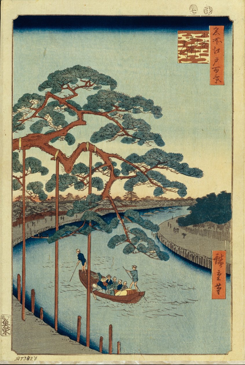 Öt fenyő és az Onagi-csatorna Edo száz híres kilátása, 1856-1858 alkotó: Utagawa Hiroshige
