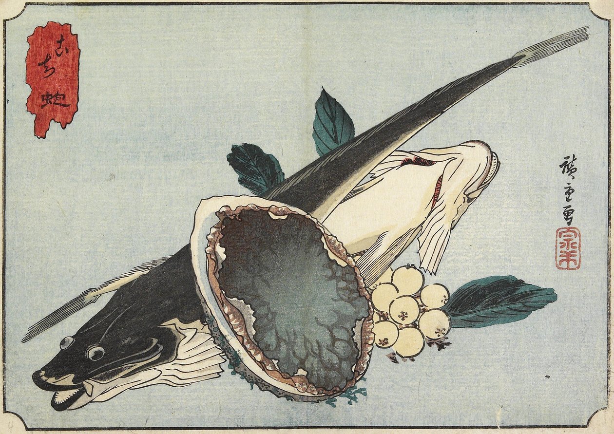 Laposfejű és Abalone, 19. század eleje alkotó: Utagawa Hiroshige