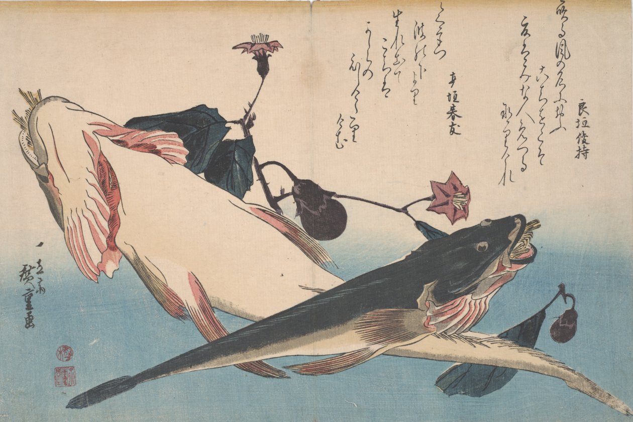Laposfejűek és padlizsán, 1830 körül alkotó: Utagawa Hiroshige