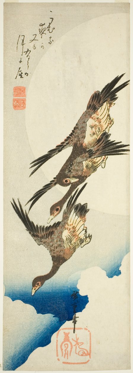 Repülő libák és telihold alkotó: Utagawa Hiroshige
