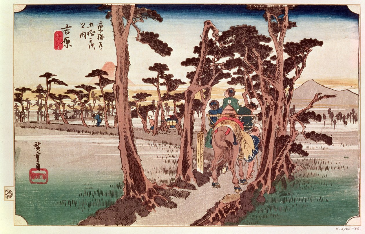 Fuji Yoshiwarából a Tokaido 53 állomásáról, 1833 körül (fatömb) alkotó: Utagawa Hiroshige