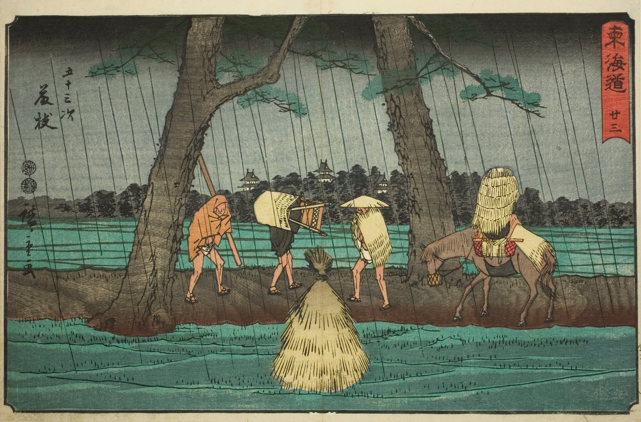 Fujieda – Nem. 23, a "Tokaido ötvenhárom állomása (Tokaido gojusan tsugi)" sorozatból, más néven Reisho Tokaido alkotó: Utagawa Hiroshige