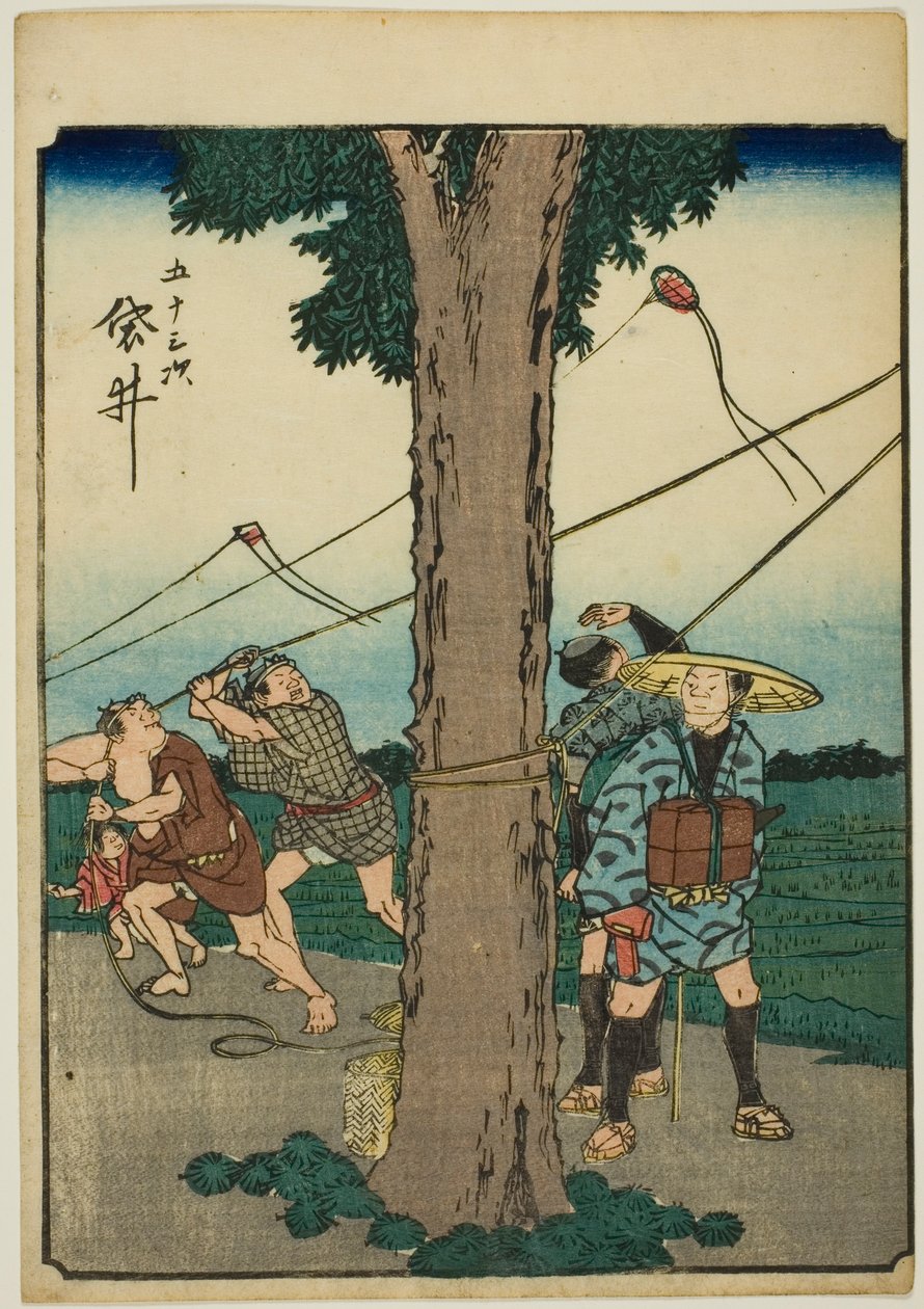 Fukuroi, a te sorozatból: „Ötvenhárom S tachi hang a városiasságból” (Goshuyama a következő) alkotó: Utagawa Hiroshige