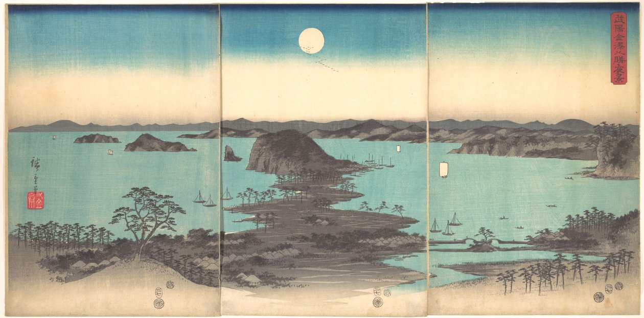 Telihold Kanazawánál, Muszasi tartományban alkotó: Utagawa Hiroshige