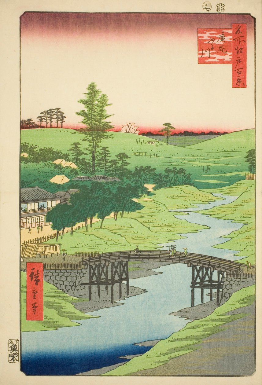 Furukawa folyó, Hiroo (Hiroo Furukawa), No.22 a "Száz híres nézet Edóról (Meisho Edo hyakkei)" sorozatból. alkotó: Utagawa Hiroshige