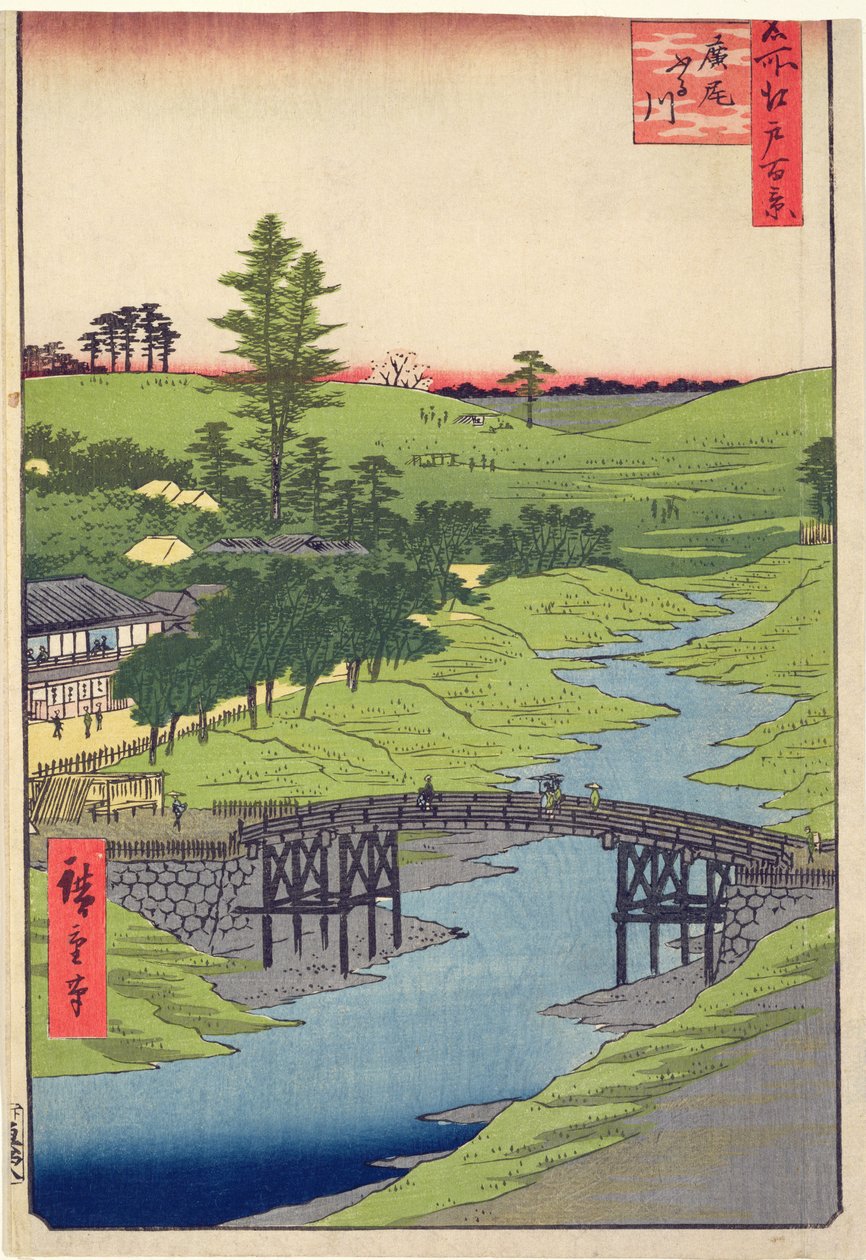 Furukawa folyó, Hiroo Edo száz híres látképéből 1856. július (fatömb színes nyomat) alkotó: Utagawa Hiroshige