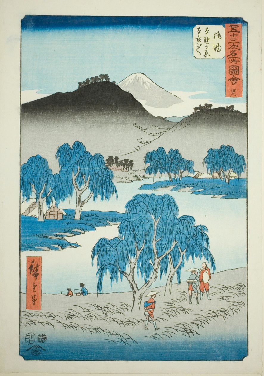 Goyu: Motono Plain és Motosaka-hágó (Goyu, Motonogahara Motozaka goe), 36. az "Ötvenhárom állomás híres látnivalói (Gojusan tsugi meisho zue)" sorozatból, más néven Függőleges Tokaido alkotó: Utagawa Hiroshige