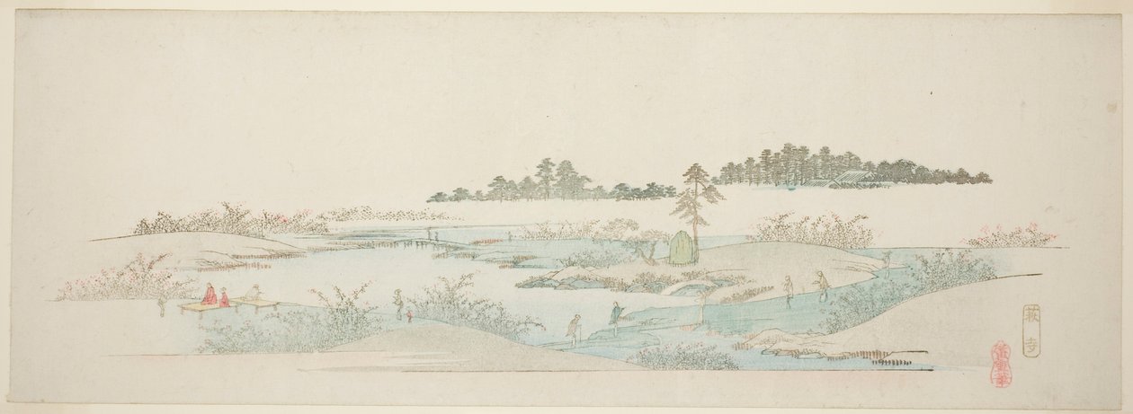 Hagi templom (Hagidera), a "Tizenhárom nézet Edo környékéről" sorozatból alkotó: Utagawa Hiroshige
