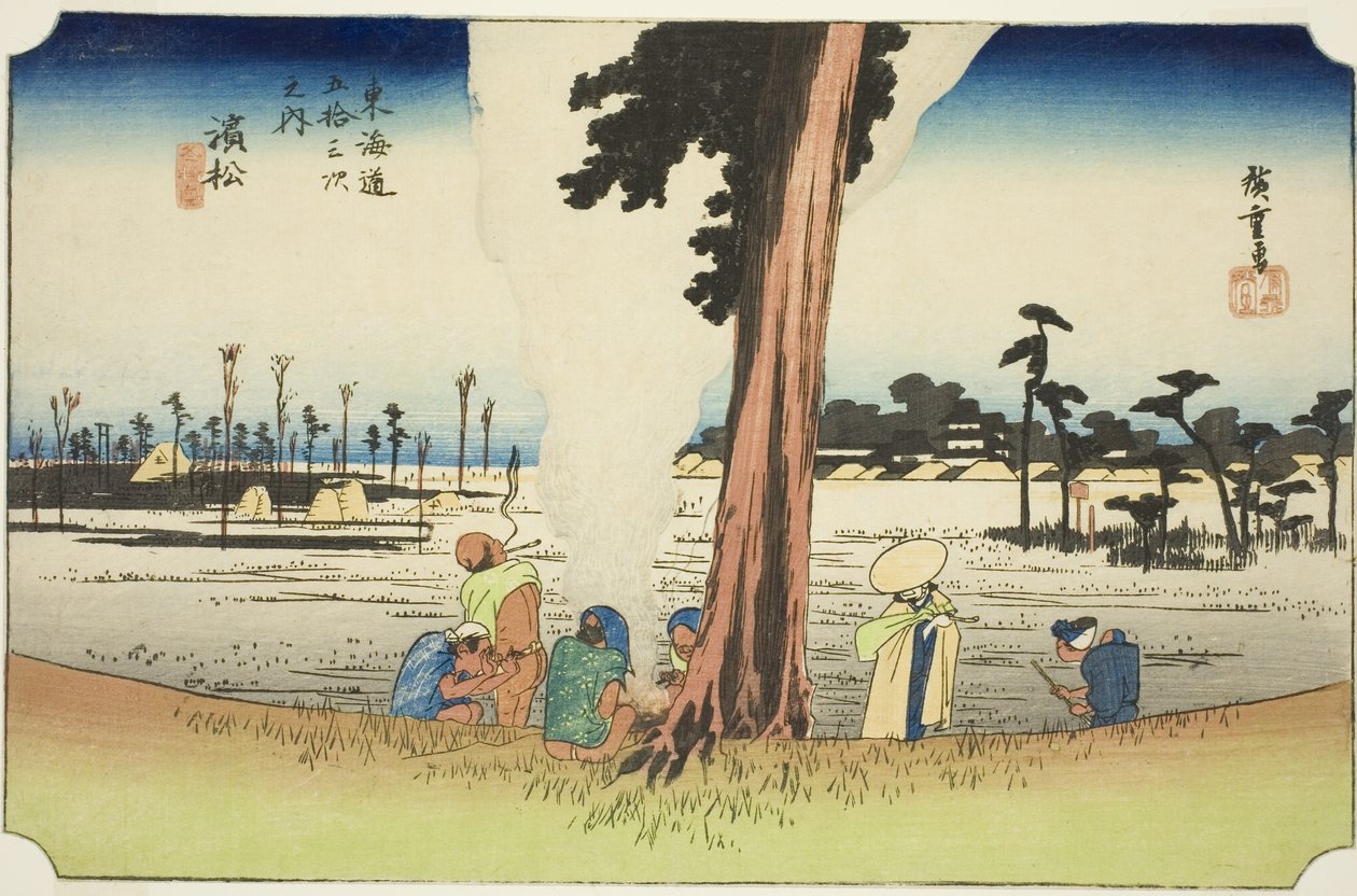 Hamamatsu: Téli jelenet (Hamamatsu, fuyugare no zu), a "Tokaido ötvenhárom állomása (Tokaido gojusan tsugi no uchi)" sorozatból, más néven Hoeido Tokaido alkotó: Utagawa Hiroshige
