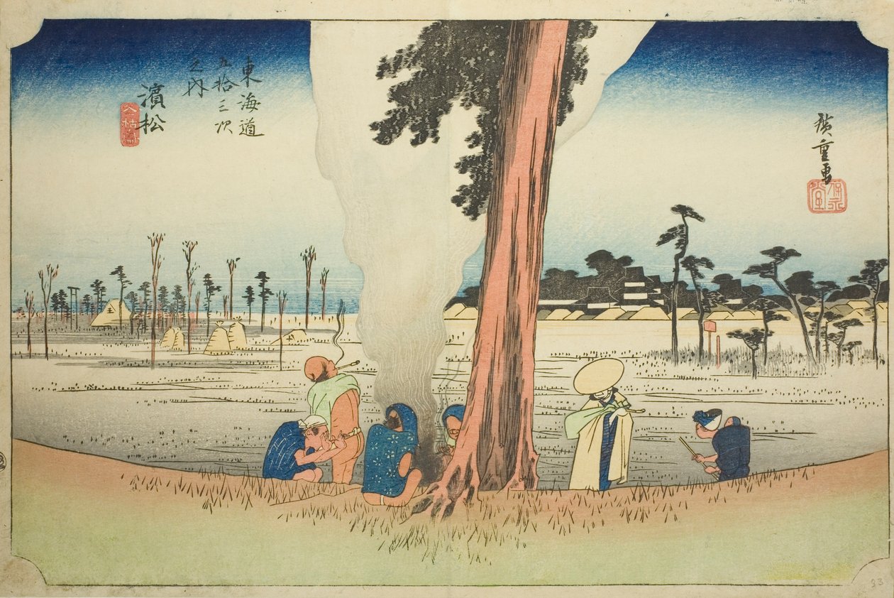 Hamamatsu: Téli jelenet (Hamamatsu, fuyugare no zu), a "Tokaido ötvenhárom állomása (Tokaido gojusan tsugi no uchi)" sorozatból, más néven Hoeido Tokaido alkotó: Utagawa Hiroshige