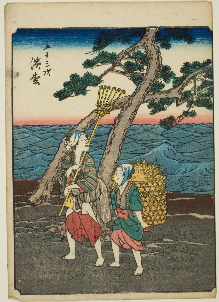 Hamamatsu, a te sorozatból: „Ötvenhárom S tachi hang a városiasságból” (Goshuyama a következő) alkotó: Utagawa Hiroshige