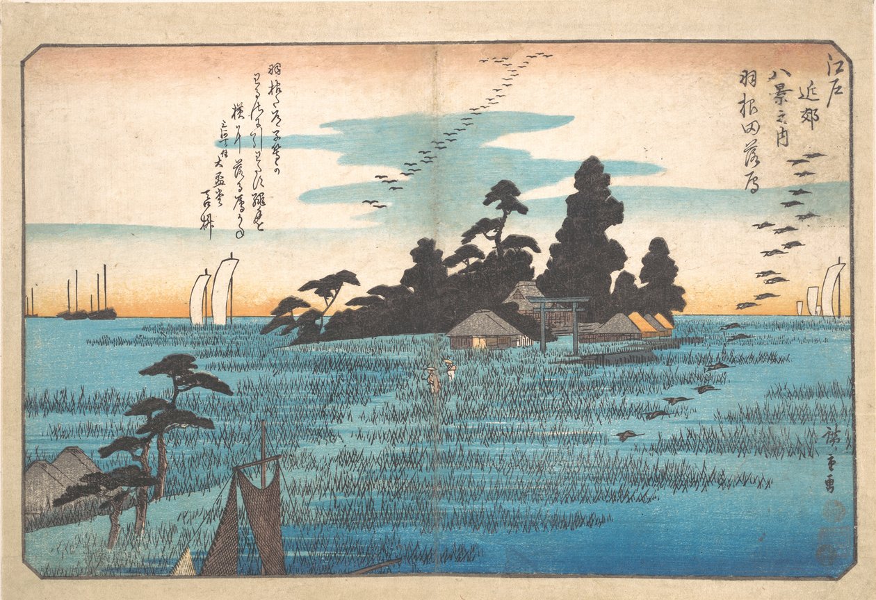 Visszatérő vadludak Hanedánál alkotó: Utagawa Hiroshige