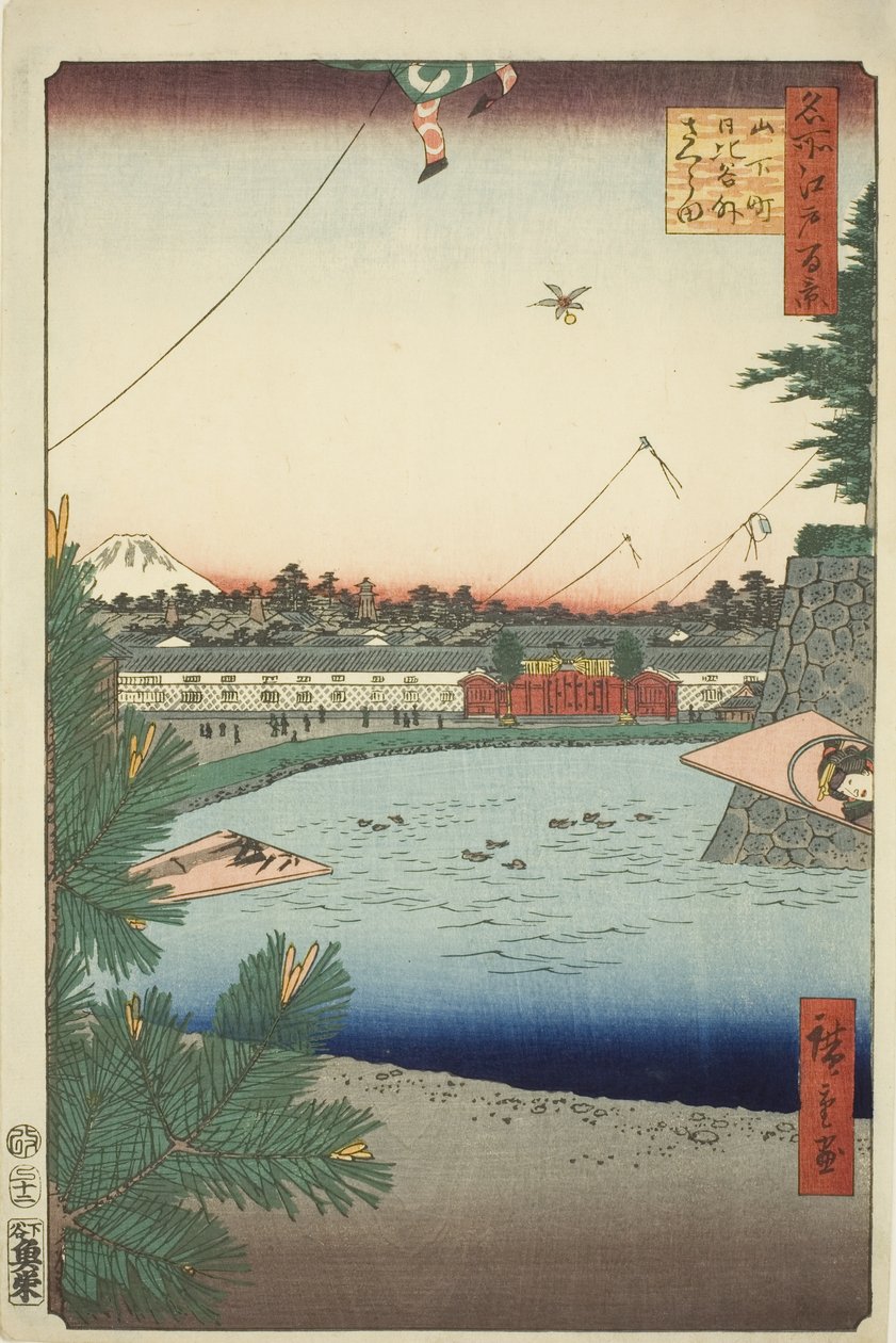Hibiya terv d kívül - Sakurada Yamashitából - munka (Yamashita - Hibiya munka kívül - Sakurada), a te sorozatból: "Ridge d re d fa net kilátás az Edo-ra (Edo száz híres képe)" alkotó: Utagawa Hiroshige