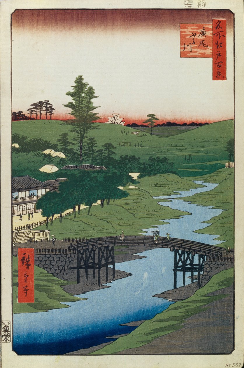 Hiroo a Furukawa folyón Edo száz híres kilátása, 1856-1858 alkotó: Utagawa Hiroshige
