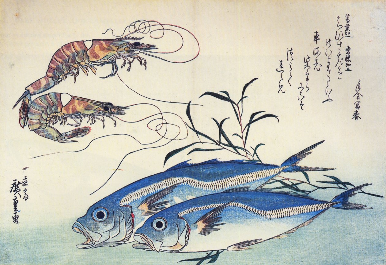 Hiroshige Lómakréla és garnéla alkotó: Utagawa Hiroshige