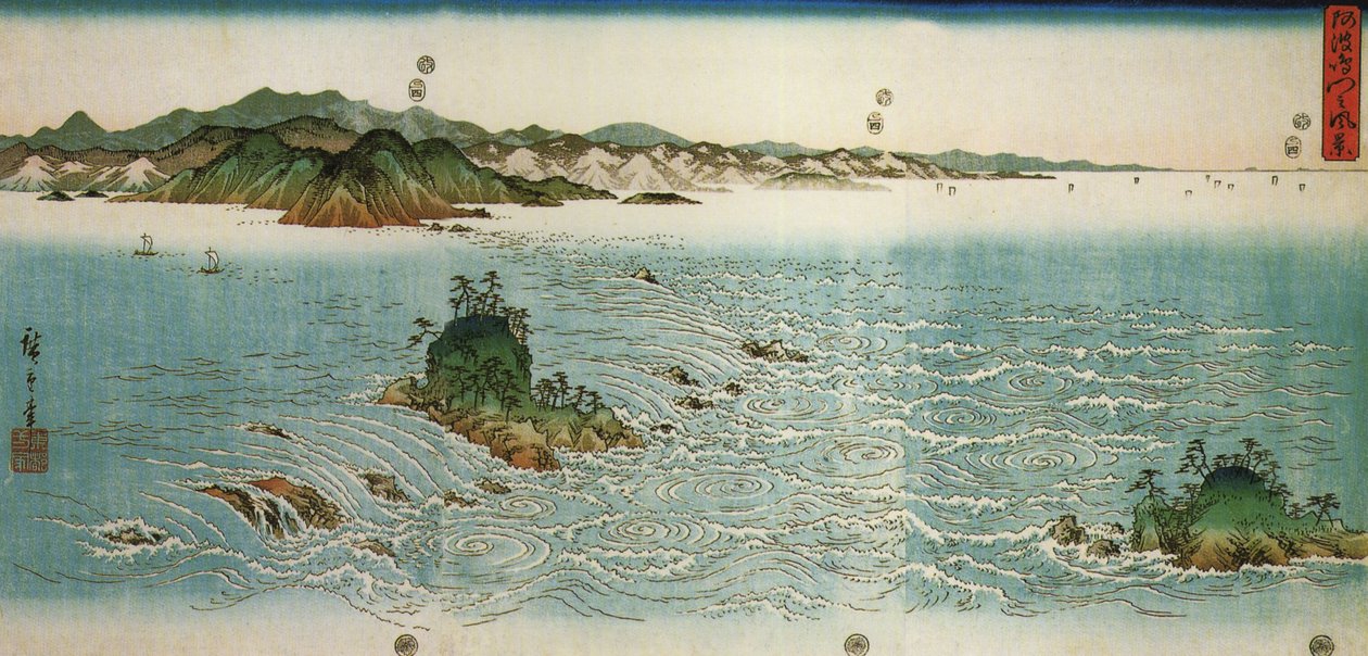 Hiroshige, Örvények egy sziklás parton alkotó: Utagawa Hiroshige