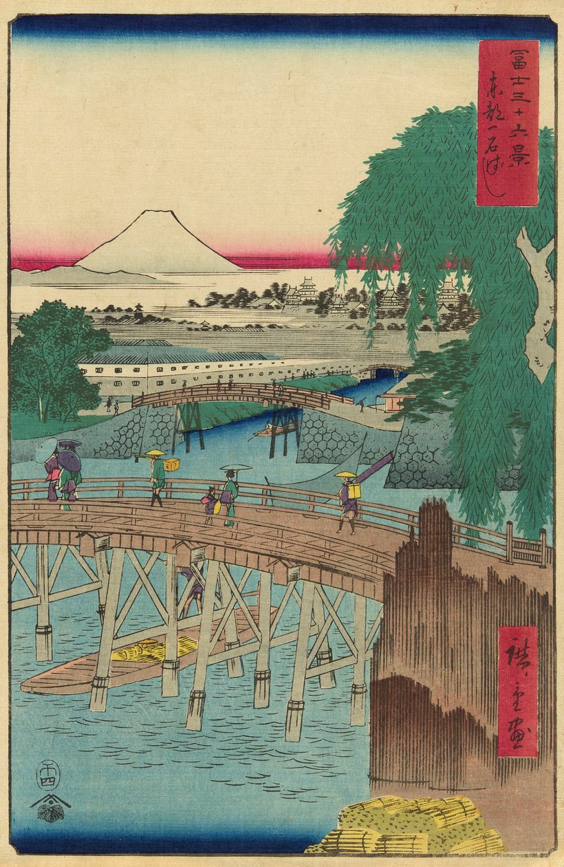 Ichikoku híd a keleti fővárosban (Toto Ichikokubashi), a "Harminchat kilátás a Fuji-hegyre (Fuji sanjurokkei)" sorozatból alkotó: Utagawa Hiroshige