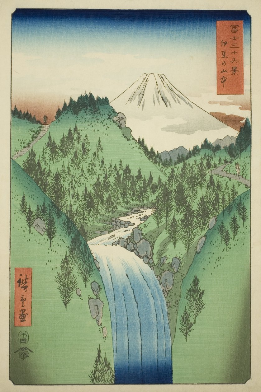 Izu tartomány hegyeiben (Izu no sanchu), a "Harminchat kilátás a Fuji-hegyre (Fuji sanjurokkei)" sorozatból alkotó: Utagawa Hiroshige