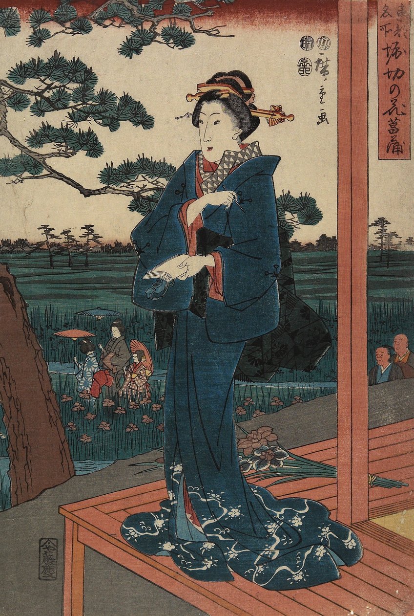 Iris Gaeden Horikiriben, 1852 áprilisában alkotó: Utagawa Hiroshige