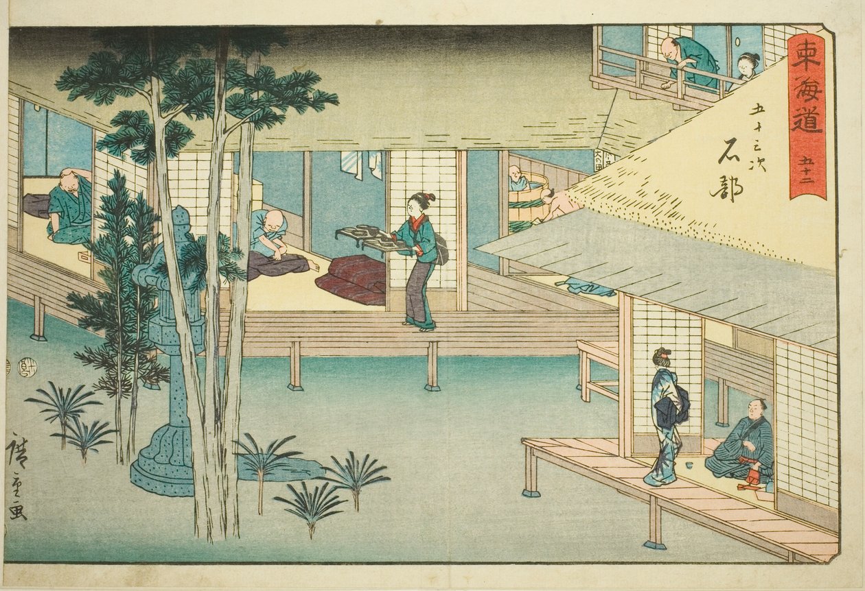 Ishibe – Nem. 52, a "Tokaido ötvenhárom állomása (Tokaido gojusan tsugi)" sorozatból, más néven Reisho Tokaido alkotó: Utagawa Hiroshige