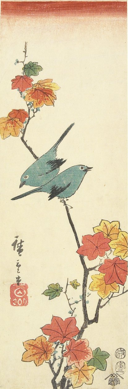 Japán fehér szemek a juharágon, 1854 alkotó: Utagawa Hiroshige