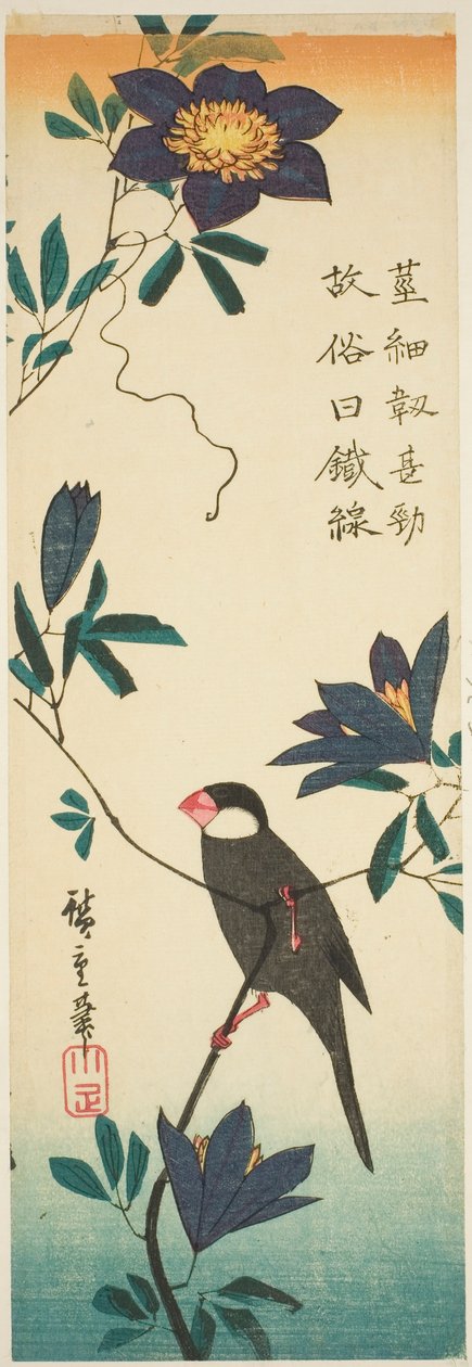 Java veréb és klematisz alkotó: Utagawa Hiroshige