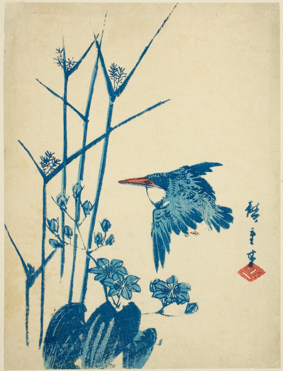 Jégmadár és monochoria alkotó: Utagawa Hiroshige