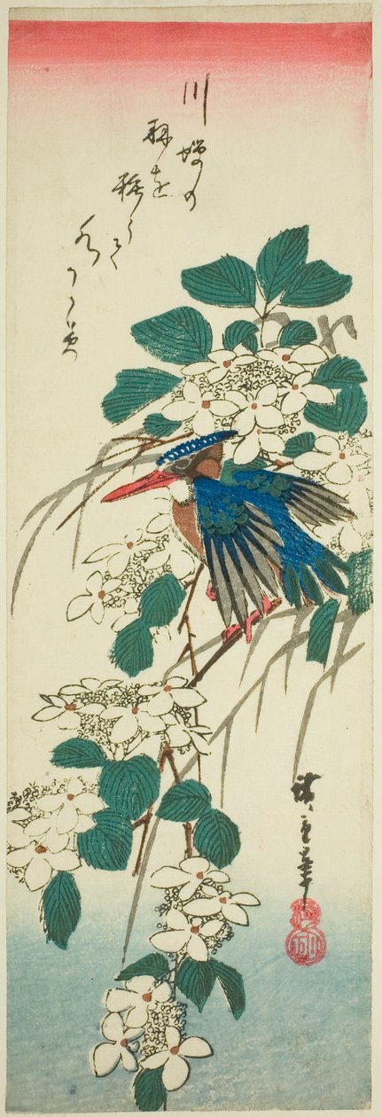 Jégmadár és viburnum alkotó: Utagawa Hiroshige