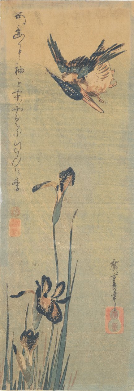 Jégmadár repül egy írisz felett alkotó: Utagawa Hiroshige