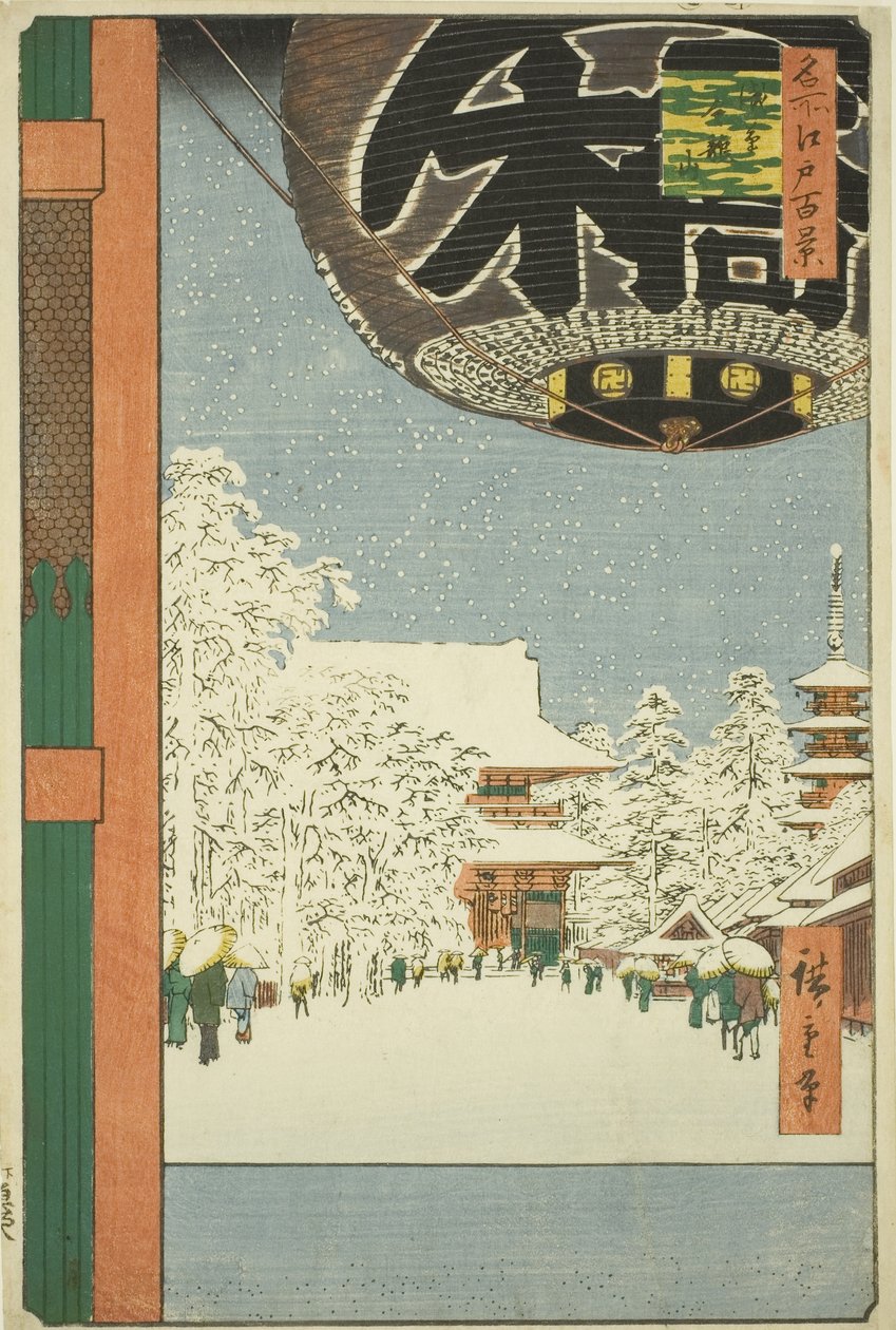 Kinryu megmaradt parlamenti képviselő Asakusában (Asakusa Kinryu megmaradt), a te sorozatból: „Ridge for d re d fa net s Views of Edo (Edo száz híres látnivalója)” alkotó: Utagawa Hiroshige