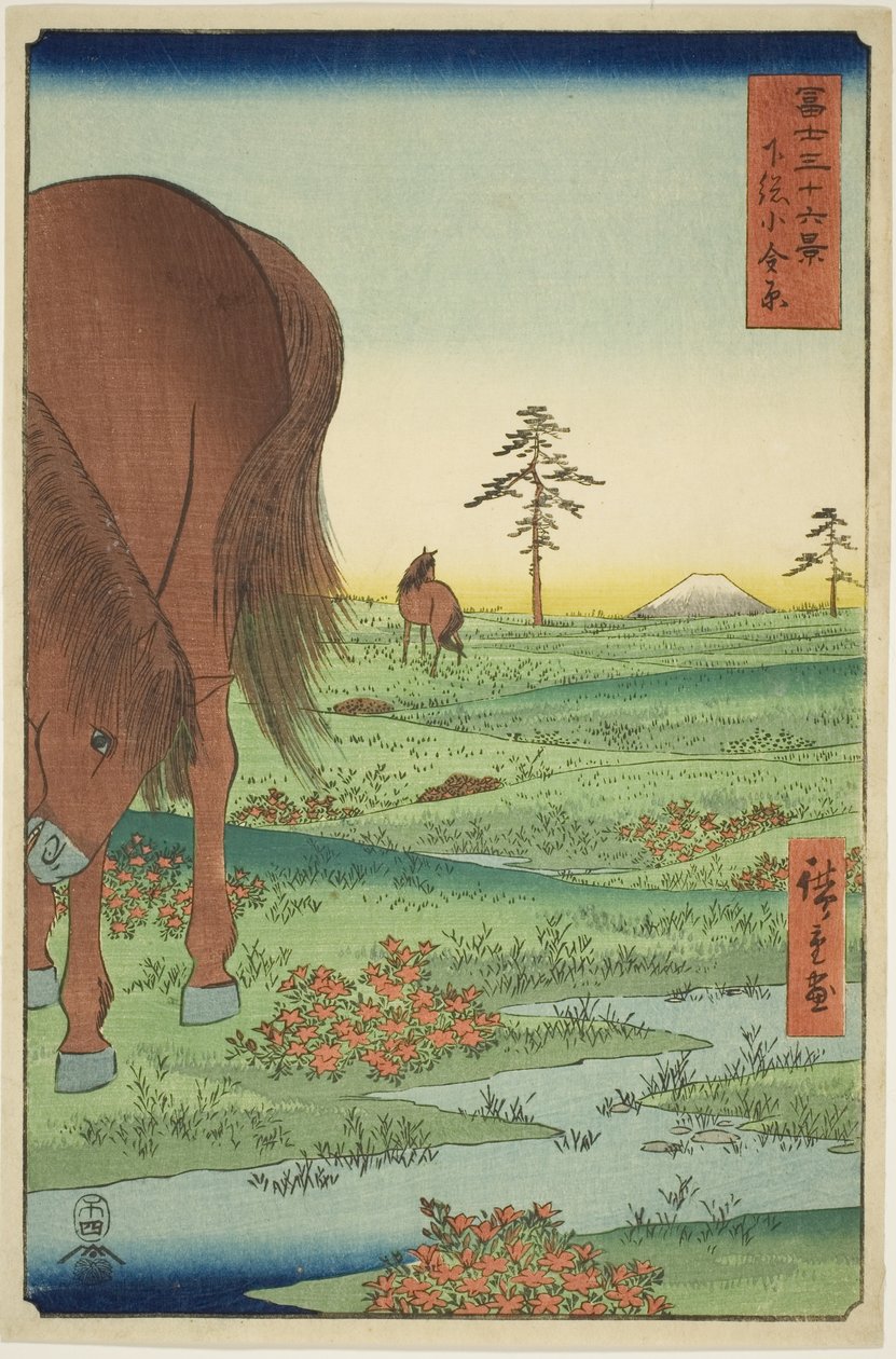 Az Ogane P kiváló tagja Gesasa P Rovinse (Shimosa Koganehara), a Te sorozatból `` Mr. Tyrty x A Fuji-hegyre néző kilátás (Fuji Usaju Rokukatsu) alkotó: Utagawa Hiroshige